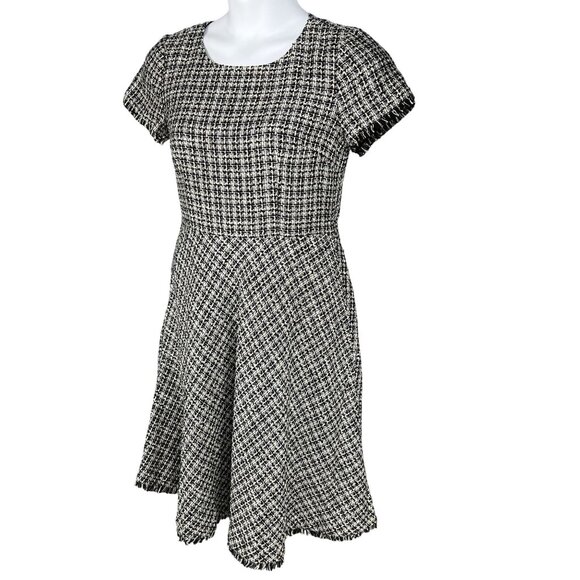 Talbots Womens 6 Tweed Black White Dress Raw Hem Houndstooth Old Money Office - Picture 10 of 16